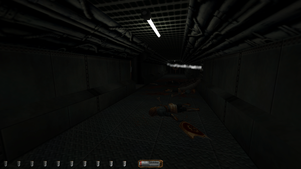 Deep Trouble - hallway with Mechanist bodies